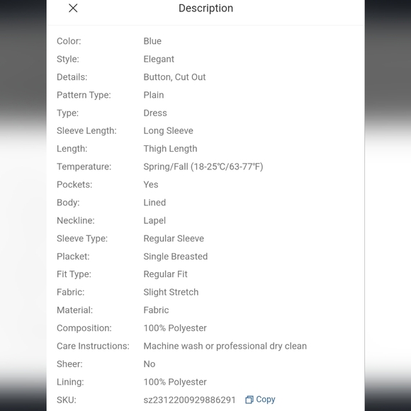 Shein sky blue mini blazer dress size 6 - Picture 4 of 6